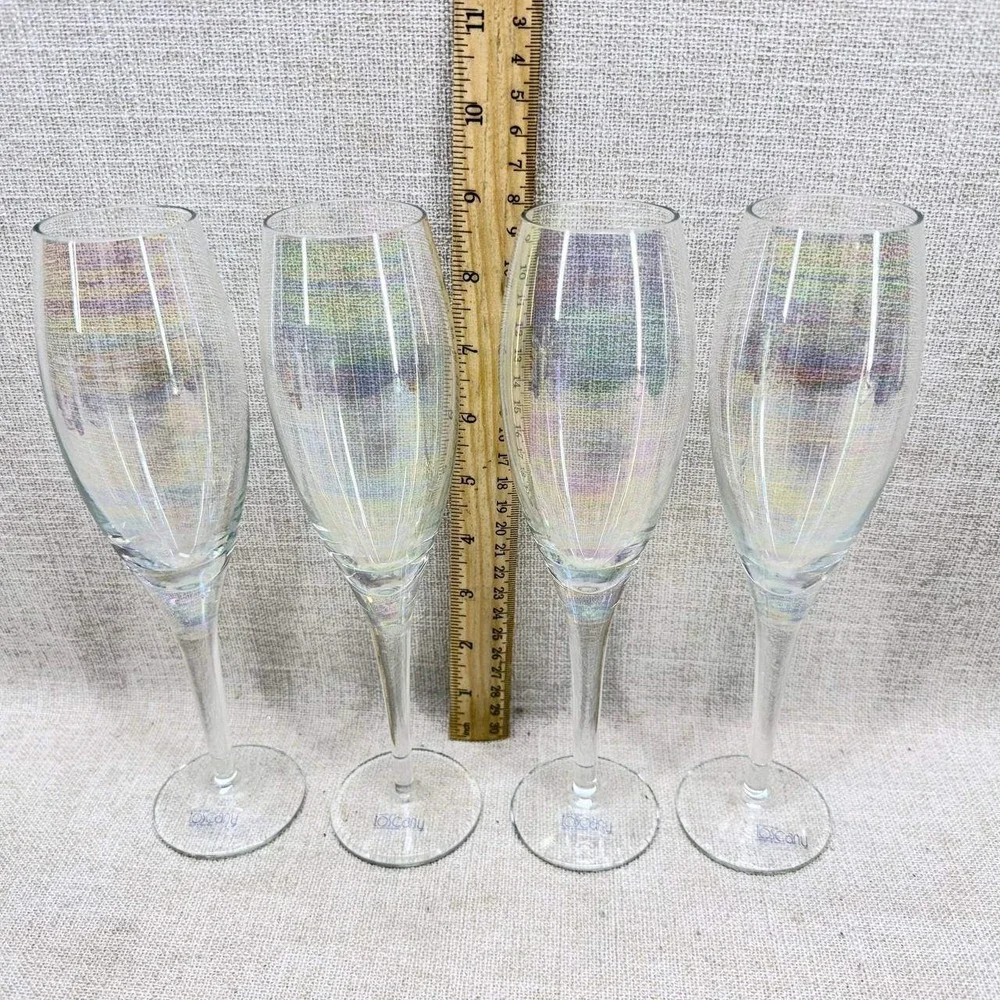 Toscany Iridescent Champagne Flutes Set of 4 Handmade Romania Luster Glassware